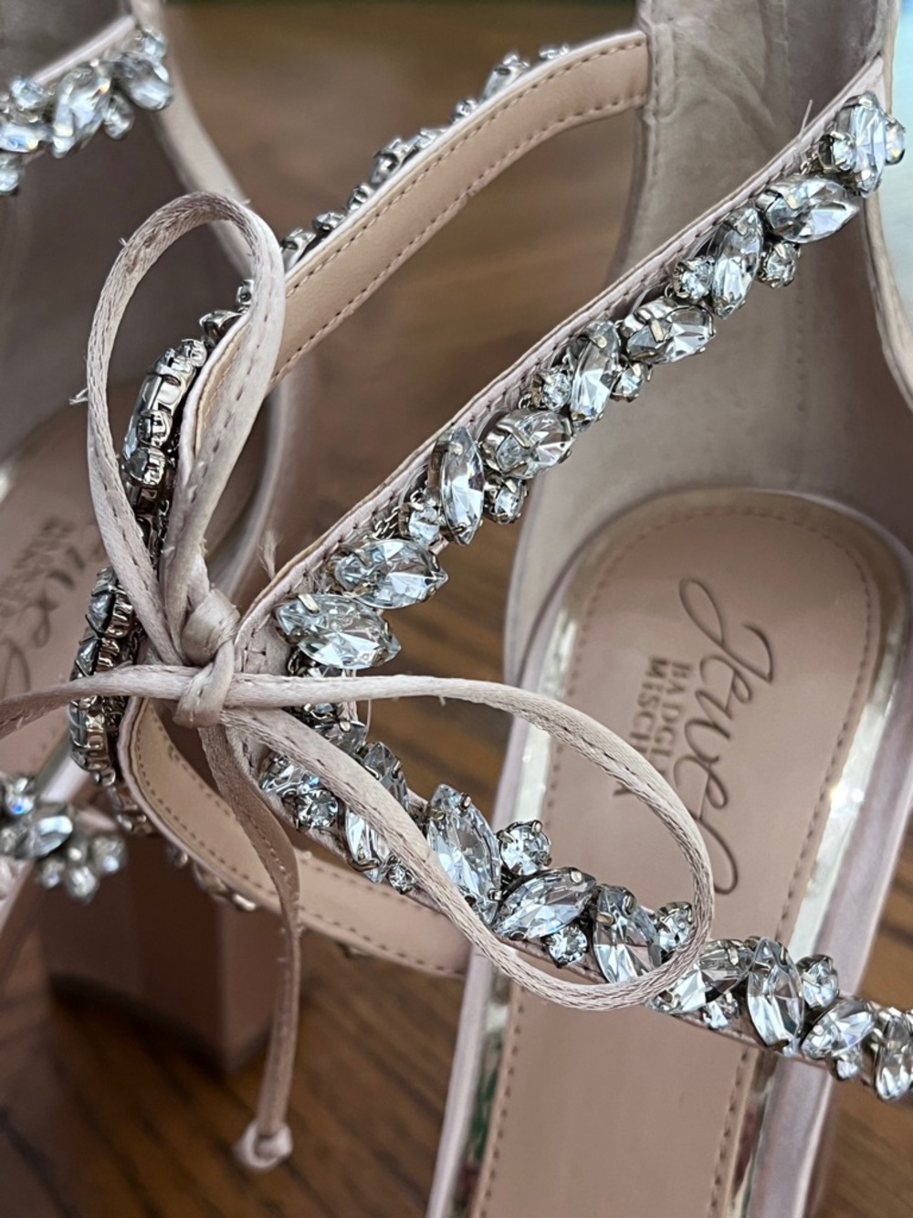 Badgley Mischka Champagne Rhinestone Heel Sandals - Picture 5 of 7